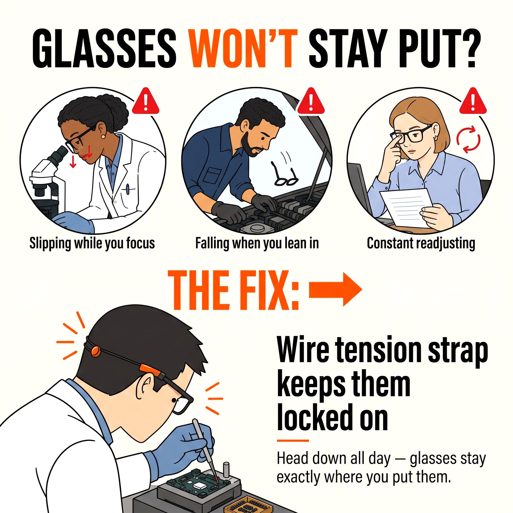 80Days Adjustable Eyeglass Strap: Wire Cable Retainer for Glasses and Sunglasses with Silicone Grips, Secure Fit