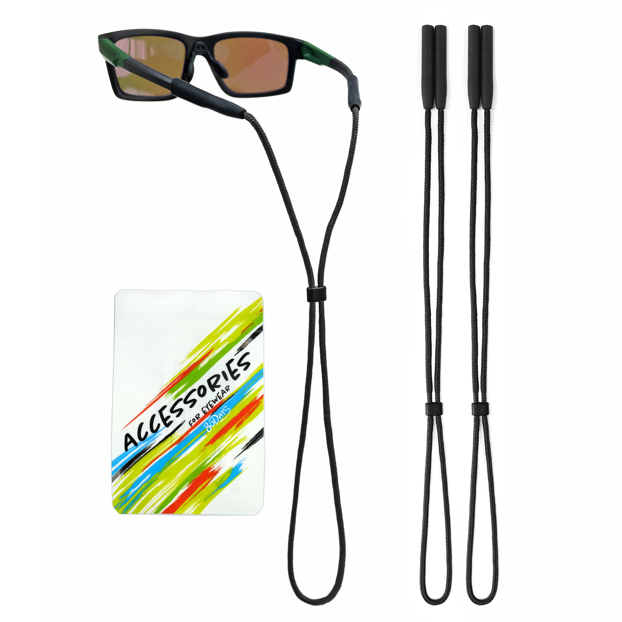 80Days Adjustable Eyeglass Strap: Nylon Retainer for Glasses and Sunglasses with Silicone Grips, Secure Fit