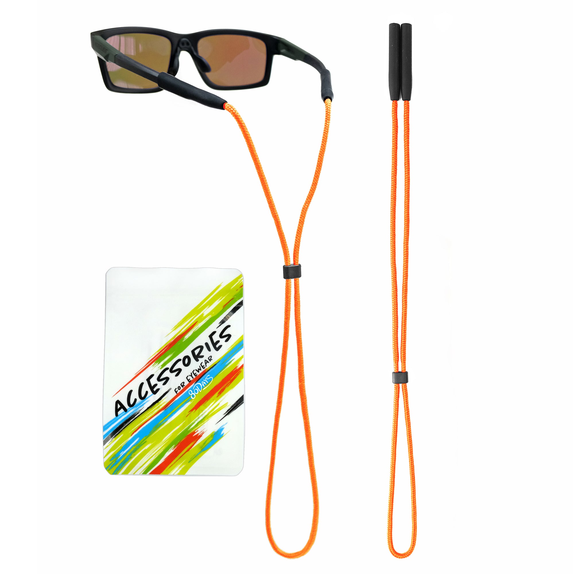 80Days Adjustable Eyeglass Strap: Nylon Retainer for Glasses and Sunglasses with Silicone Grips, Secure Fit