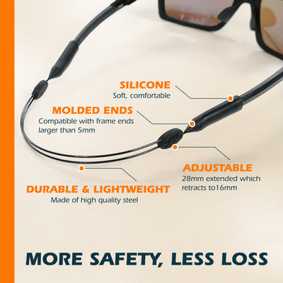 80Days Adjustable Eyeglass Strap: Wire Cable Retainer for Glasses and Sunglasses with Silicone Grips, Secure Fit