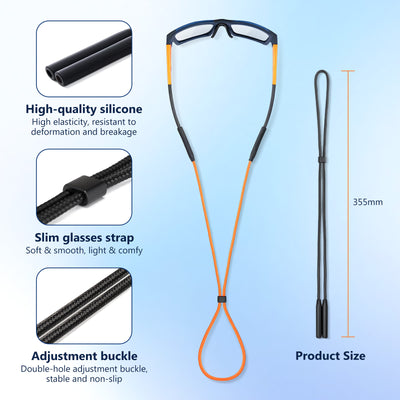80Days Adjustable Eyeglass Strap: Nylon Retainer for Glasses and Sunglasses with Silicone Grips, Secure Fit