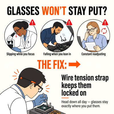 80Days Adjustable Eyeglass Strap: Wire Cable Retainer for Glasses and Sunglasses with Silicone Grips, Secure Fit