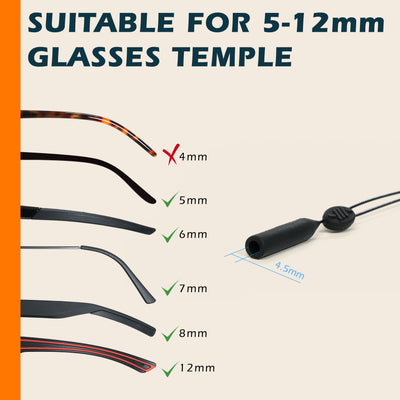 80Days Adjustable Eyeglass Strap: Wire Cable Retainer for Glasses and Sunglasses with Silicone Grips, Secure Fit